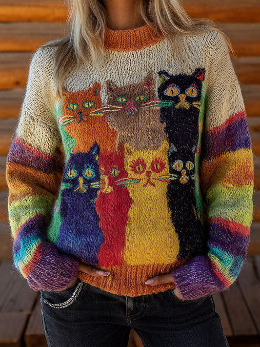 Women's Vintage Cats Print Tops