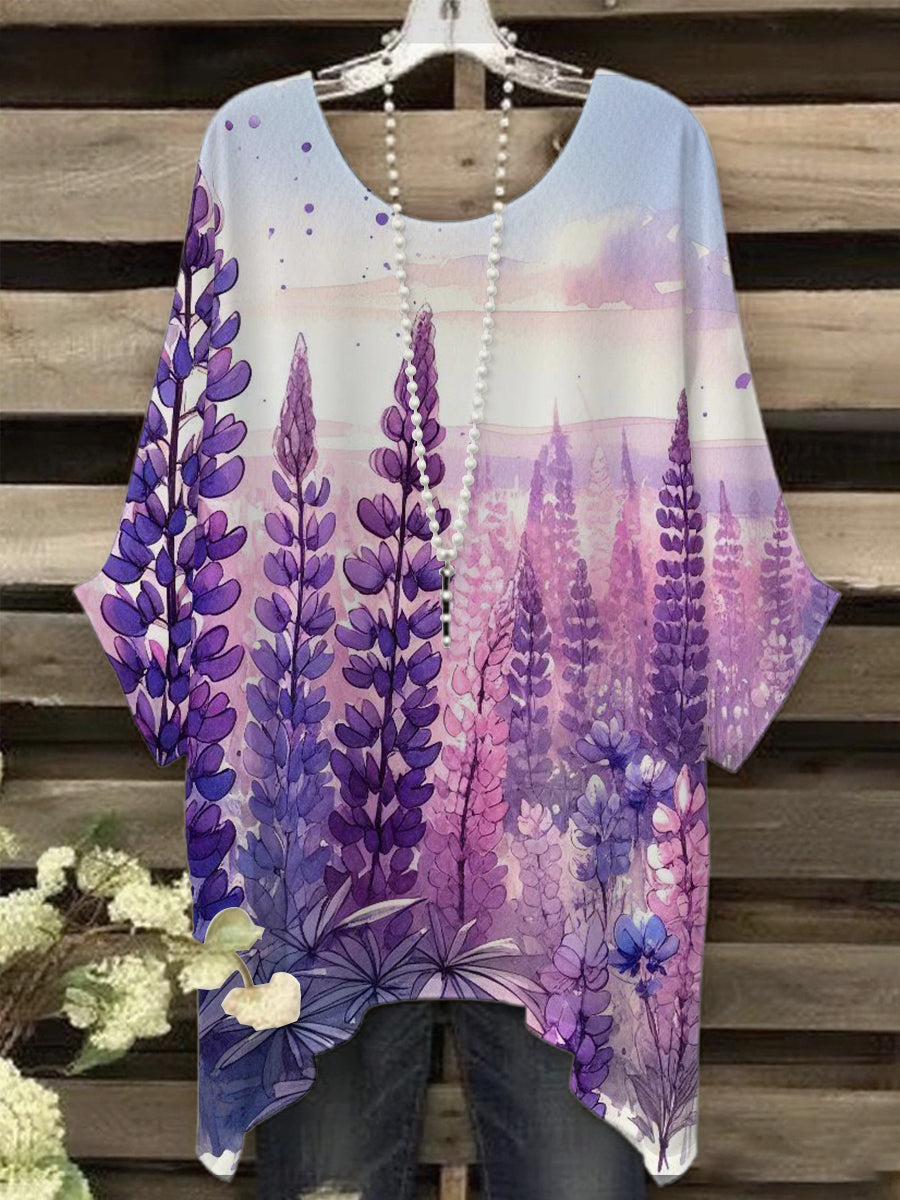 Women's Purple Flora Art Print T-Shirt