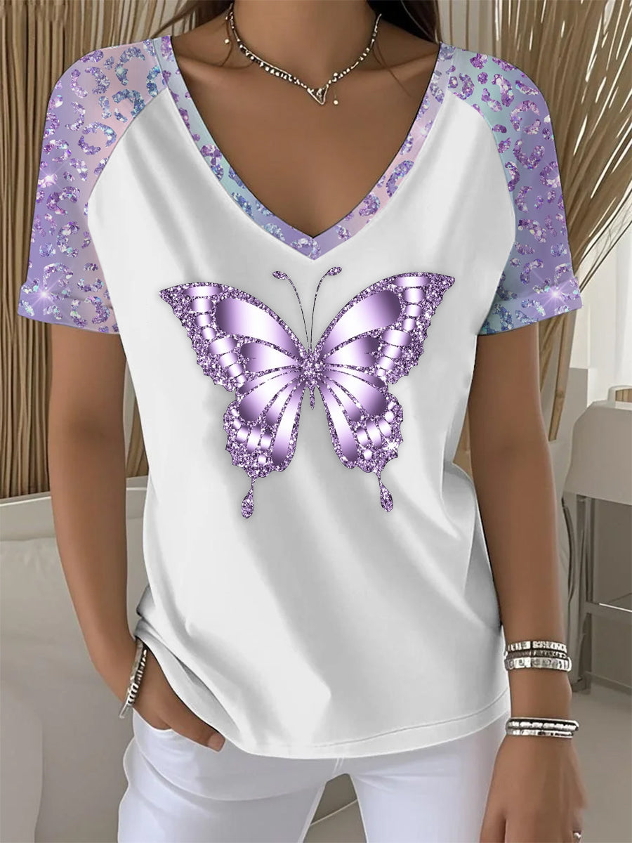 Women's Purple Butterfly Art Print T-shirt