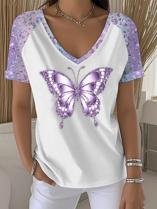 Women's Purple Butterfly Art Print T-shirt