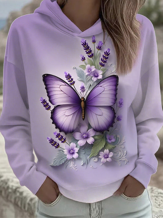 Women's Purple Butterfly Art Print Sweatshirt