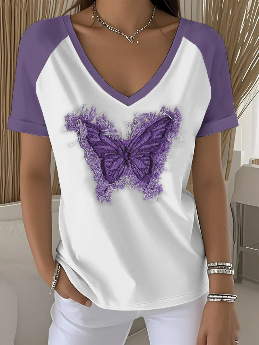 Women's Purple Butterfly Art Print T-shirt