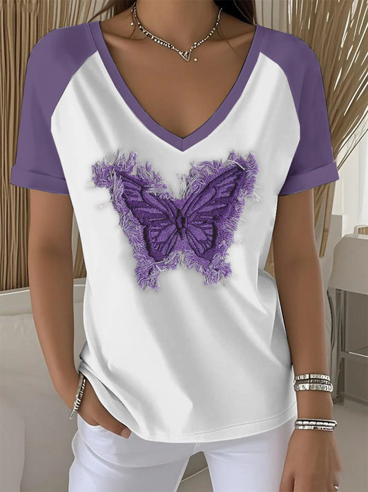 Women's Purple Butterfly Art Print T-shirt