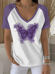 Women's Purple Butterfly Art Print T-shirt