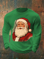 Men's Christmas Santa Claus Print Casual Waffle Long Sleeve Top