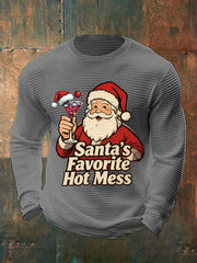 Men's Funny Christmas Santa's Favorite Hot Mess Casual Waffle Long Sleeve Top