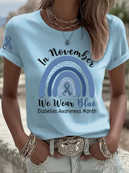 Women's Diabetes Awareness Printed T-shirt