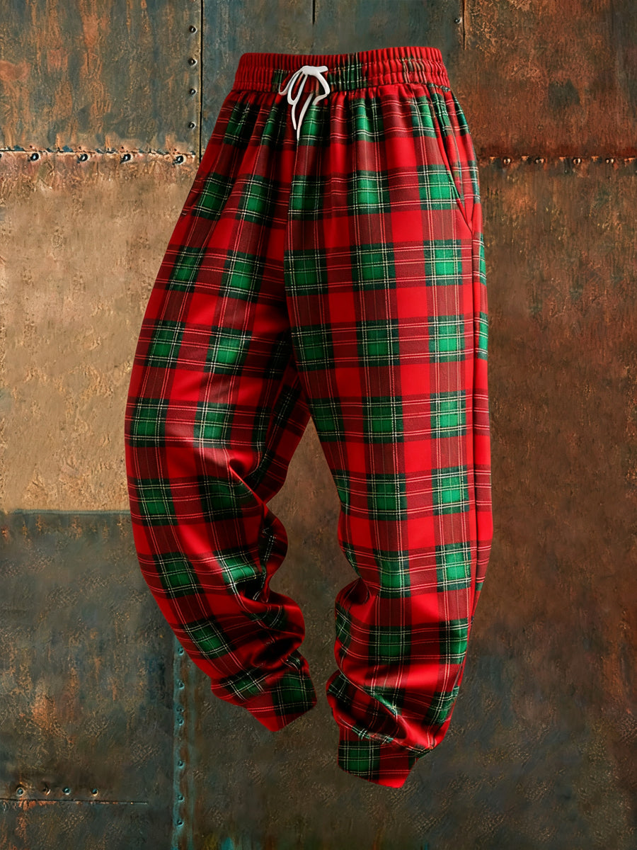 Men's Christmas Plaid Print Casual Pants