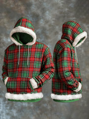 Men's Christmas Plaid Print Casual Plush Hoodie