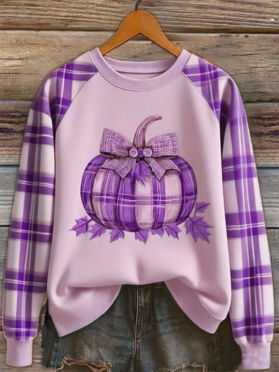 Women's Purple Pumpkin Print Casual Sweatshirt