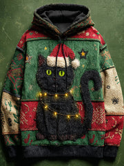 Men's Christmas Cat Print Casual Hoodie