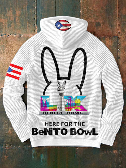 Men's Funny Bunny Football Music Lover Printed Hoodie