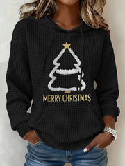 Women's Christmas Tree Waffle Print Casual Hoodie