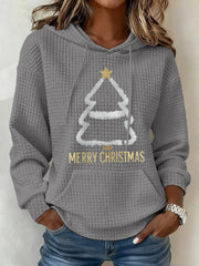 Women's Christmas Tree Waffle Print Casual Hoodie