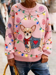 Women's Christmas Light Chihuahua Fleece Sweatshirts