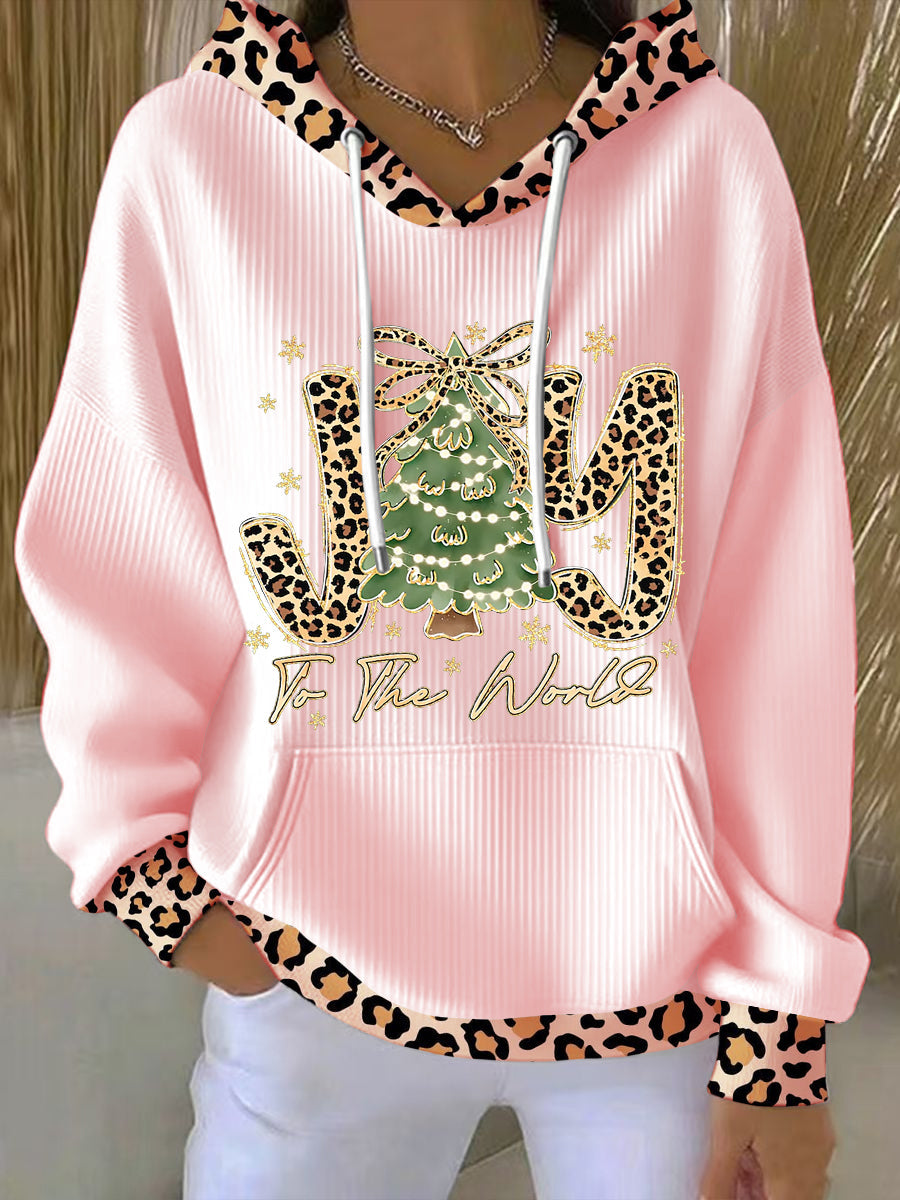 Women's  Joy To The World  Glitter Leopard Christmas Tree Hoodie
