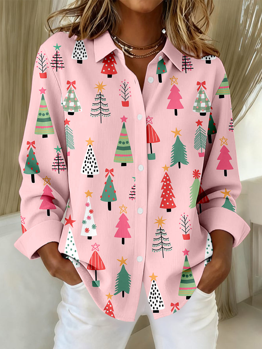 Women's Christmas Tree Art Print Shirt
