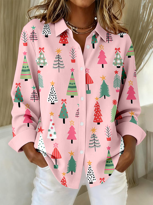 Women's Christmas Tree Art Print Shirt