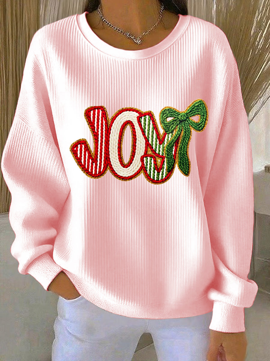 Women's Christmas  Art Ribbed Round-Neck Sweatshirt