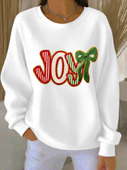 Women's Christmas  Art Ribbed Round-Neck Sweatshirt