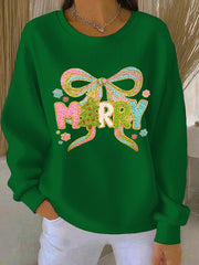 Women's Christmas Merry Christmas  Ribbed Round-Neck Sweatshirt