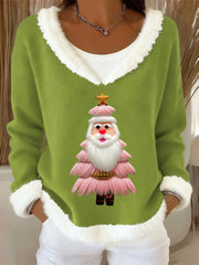 Women's Christmas Tree Art Casual Fur Collar Top