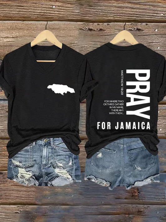 Women'sHurricane Melissa Jamaica Stronger Than The Storm  Pray For Jamaica V-Neck Tee