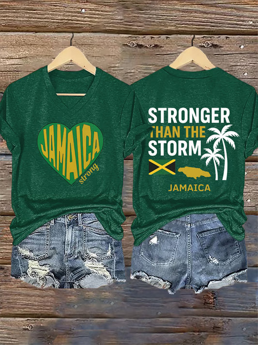 Women's Jamaica Strong Stronger Than The Storm Print T-Shirt