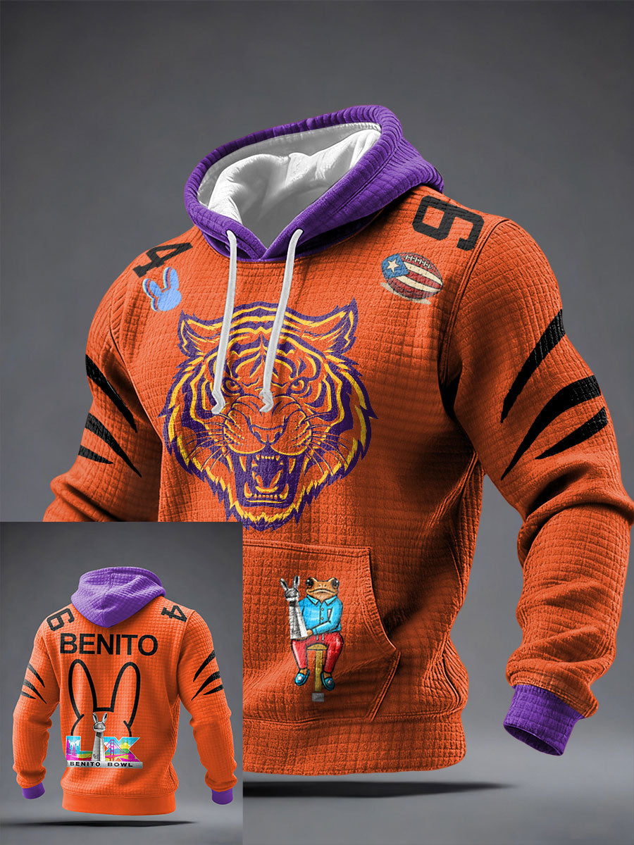 Men's Bunny Music Football Lover Tiger Printed Hoodie