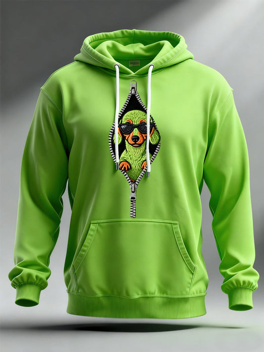 Men's Funny Christmas Grinch Dachshund Print Casual Hoodie
