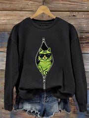 Women's Christmas Grinch Cat Print Casual Sweatshirt