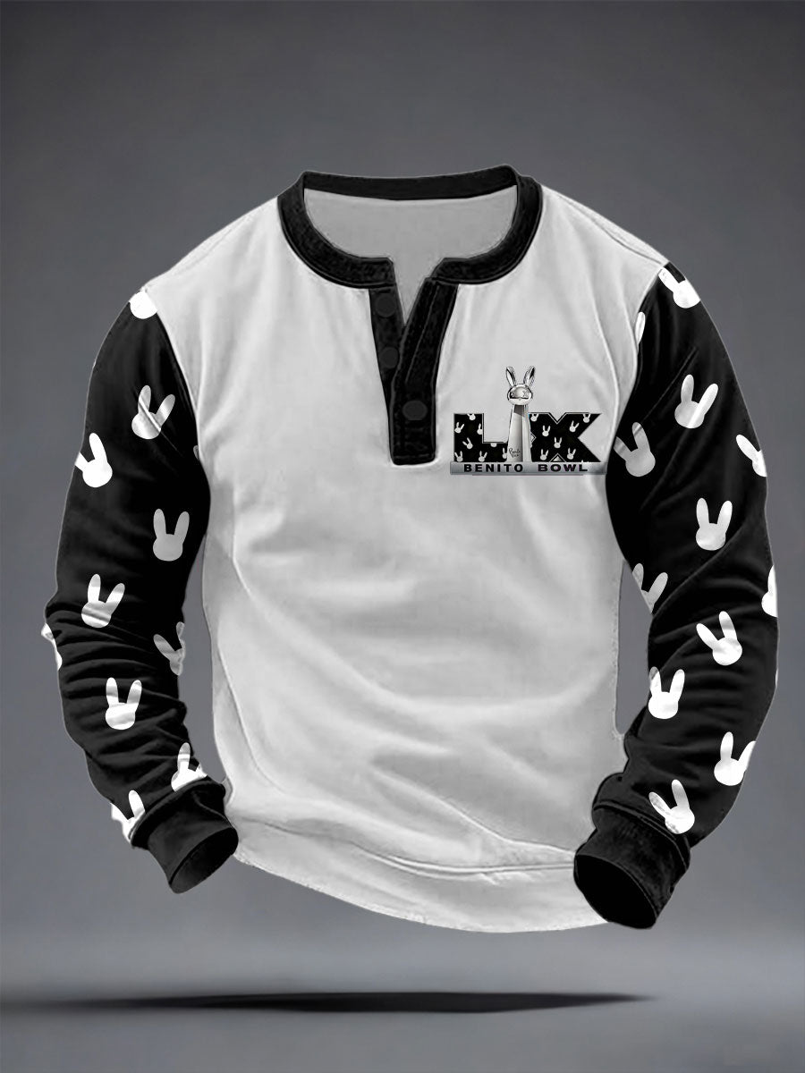 Men's Bunny Music Football Lover Printed Sweatshirt