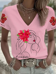 Women's Puerto Rico Flag Flower Art Printed T-shirt