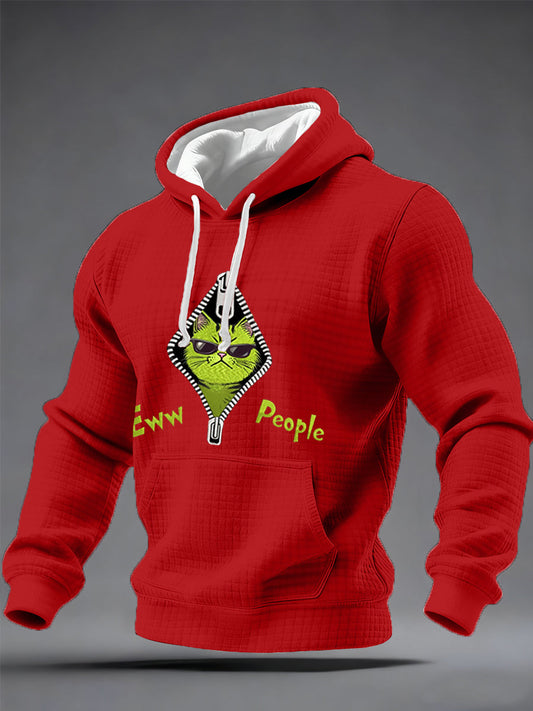 Men's Eww, People Funny Christmas Grinch Cat Print Casual Waffle Hoodie