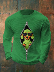 Men's Funny Christmas Grinch Dachshund Print Casual Waffle Long Sleeve Top