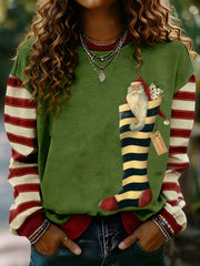 Women's Merry Christmas Print Striped Long Sleeve Sweatshirt