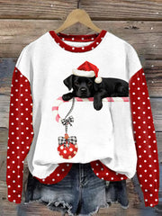Women's Christmas Cute Dog Print Casual Sweatshirt
