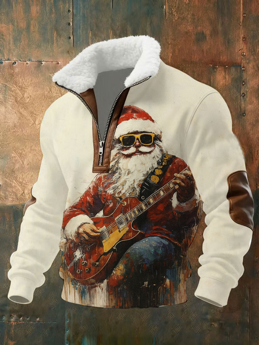 Men's Christmas Santa Guitar Baggy Zip-up Hoodie