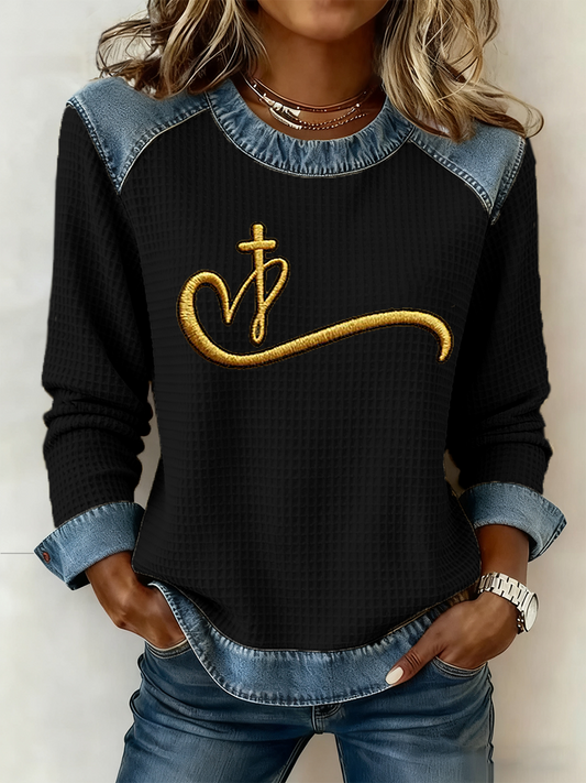 Women's Faith Waffle Print Casual Top