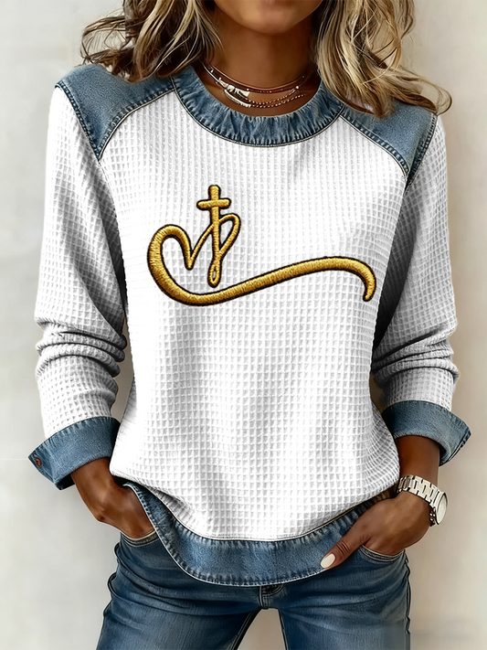 Women's Faith Waffle Print Casual Top