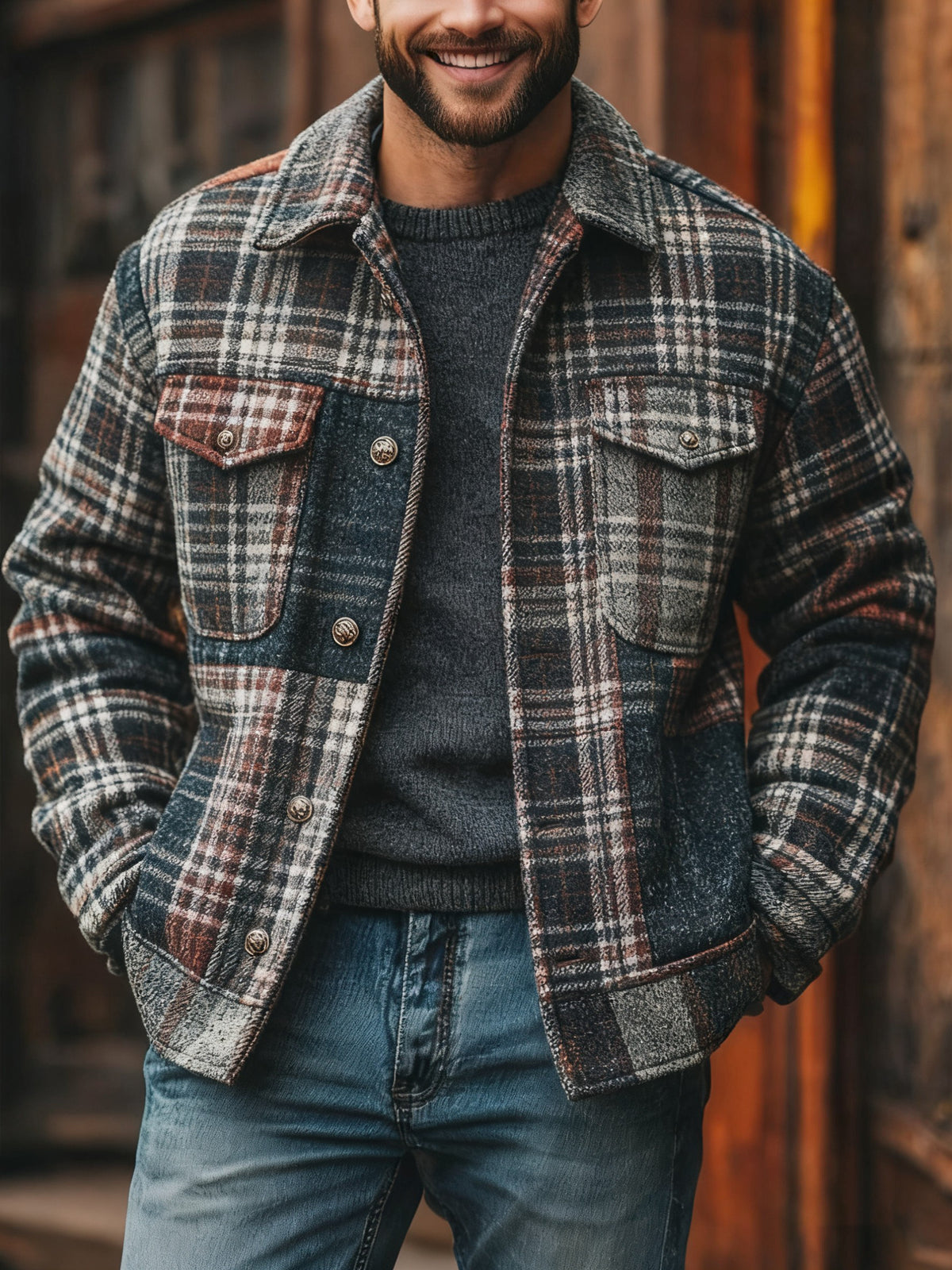 Men's Casual Checkered Jacket