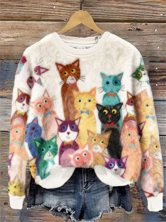 Women's Colorful Cats Art Flannel Hoodie