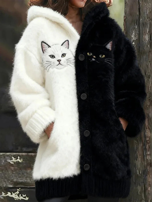 Women's Flannel Cats Print Coats