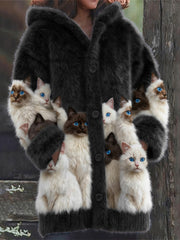 Women's Flannel Cats Print Coats