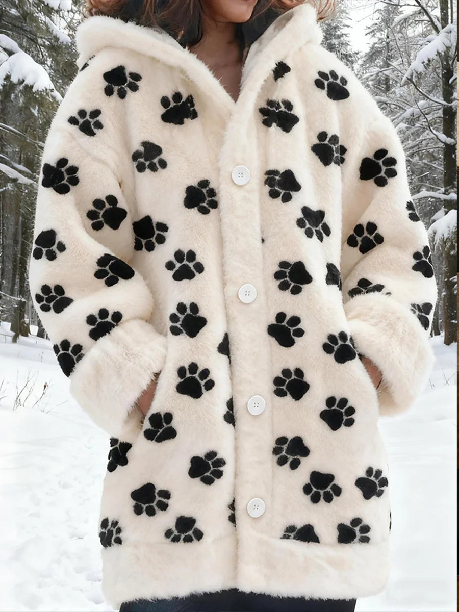 Women's Flannel Animal Paws Print Coats