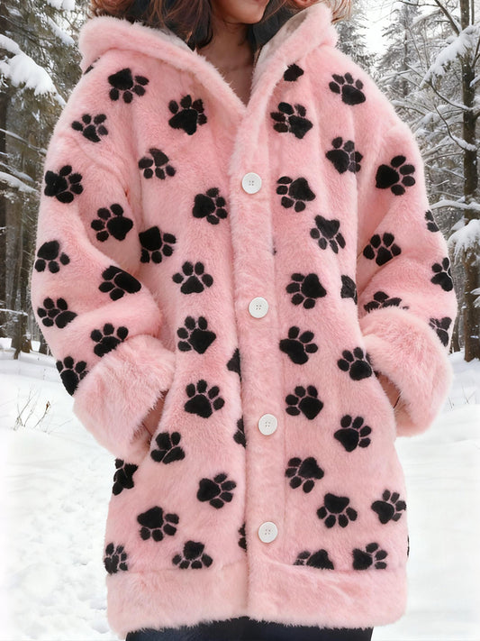 Women's Flannel Animal Paws Print Coats