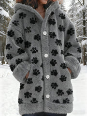 Women's Flannel Animal Paws Print Coats