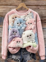 Women's Flannel Lovely Colorful Fluffy Fuzzy Cats Cozy Plush Sweatshirt Hoodie