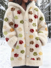 Women's Flannel Animal Paws Print Coats