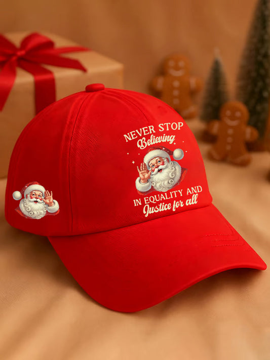 Unisex Christmas Never Stop Believing In Justice For All Santa Print Hat